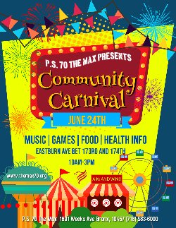 The Max 70 End of Year Community Carnival Flyer
